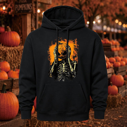 Halloween Scream Pumpkin Skeleton Printed Hoodie
