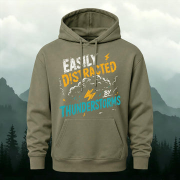 Easily Distracted By Thunderstorms Printed Hoodie