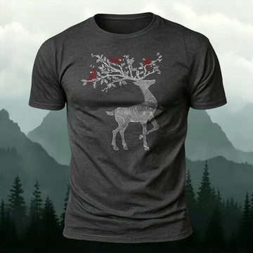 Deer Antlers & Cardinals Printed Short Sleeve T-Shirt