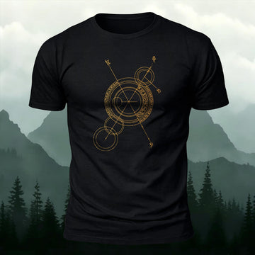 Gold Sacred Geometry Rune Printed Short Sleeve T-Shirt