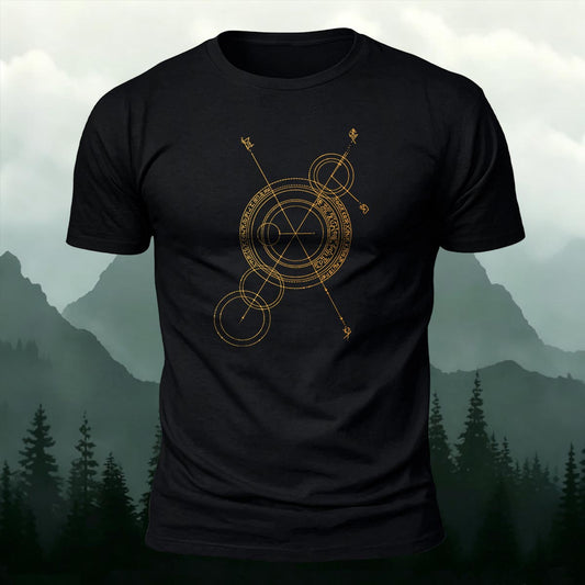 Gold Sacred Geometry Rune Printed Short Sleeve T-Shirt