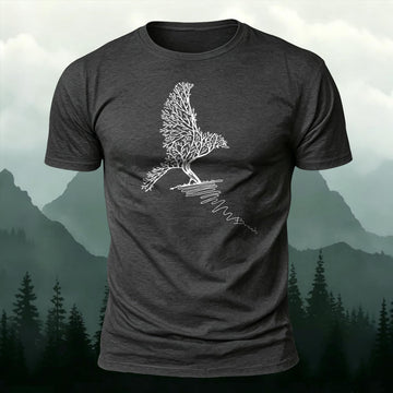 Tree of Life Bird Line Art Printed Short Sleeve T-Shirt