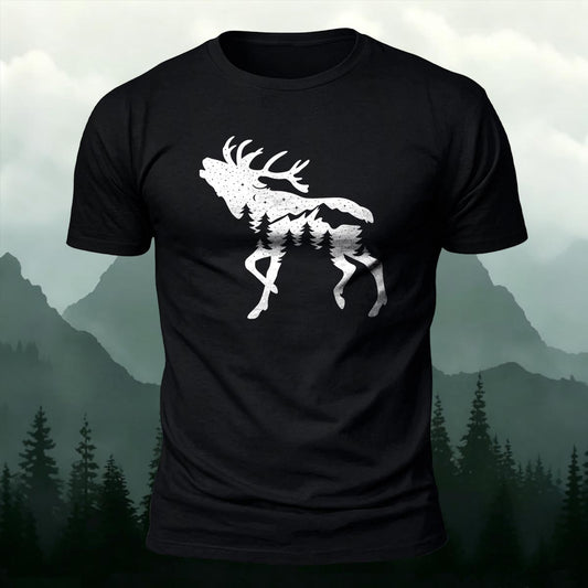Mountain Forest Elk Printed Short Sleeve T-Shirt