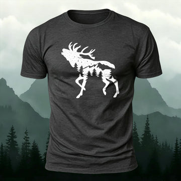 Mountain Forest Elk Printed Short Sleeve T-Shirt