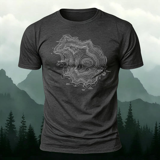 Geographic Terrain Art Printed Short Sleeve T-Shirt