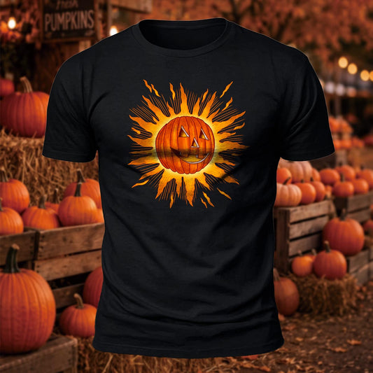 Sunburst Pumpkin Graphic Printed Short Sleeve T-Shirt