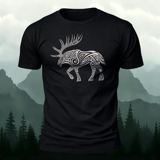 Tribal Celtic Moose Graphic Printed Short Sleeve T-Shirt