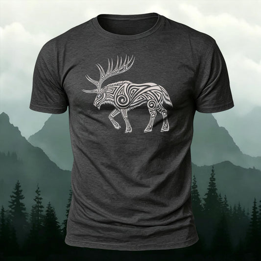 Tribal Celtic Moose Graphic Printed Short Sleeve T-Shirt