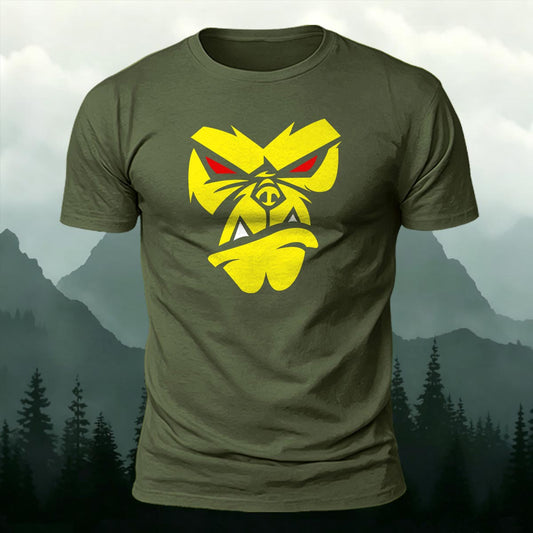 Angry Gorilla Face Printed Short Sleeve T-Shirt