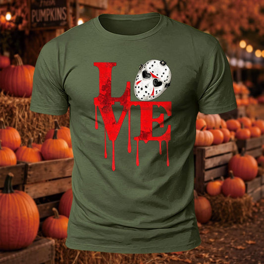 Horror LOVE Jason Mask Printed Short Sleeve T-Shirt