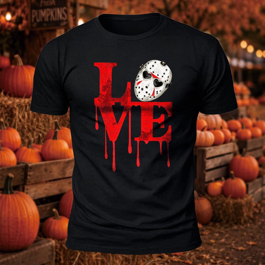 Horror LOVE Jason Mask Printed Short Sleeve T-Shirt