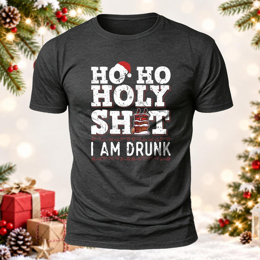 Ho Ho Holy Shit I Am Drunk Printed Short Sleeve T-Shirt