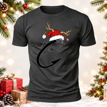 Christmas Fishing Bass Hook Printed Short Sleeve T-Shirt