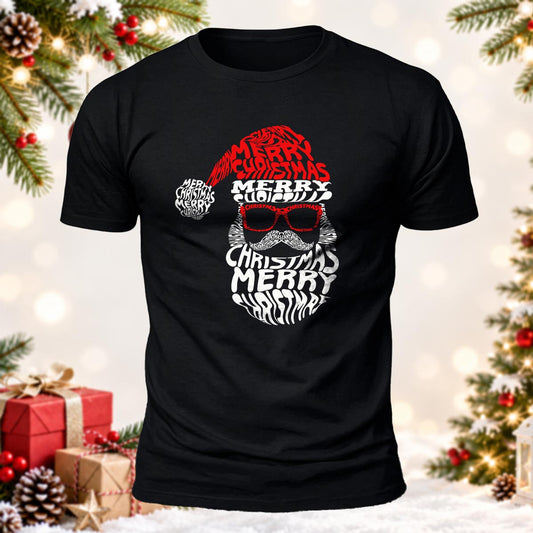 Word Art Santa Claus Printed Short Sleeve T-Shirt