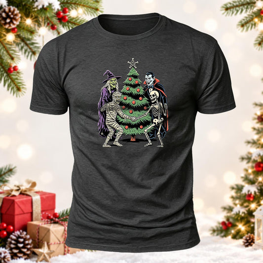 Monsters Christmas Tree Party Printed Short Sleeve T-Shirt
