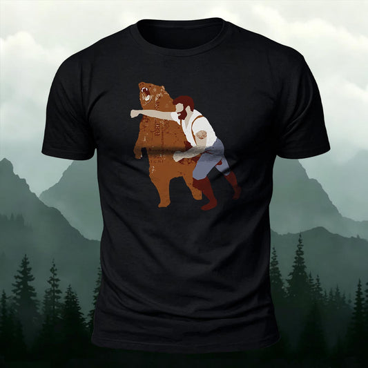 Retro Man Boxing Bear Printed Short Sleeve T-Shirt