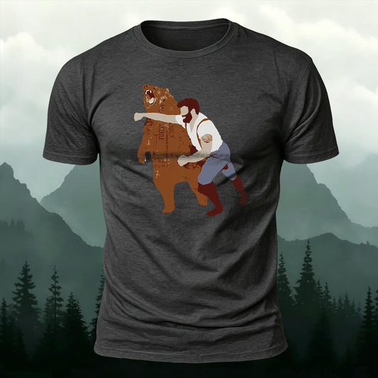 Retro Man Boxing Bear Printed Short Sleeve T-Shirt