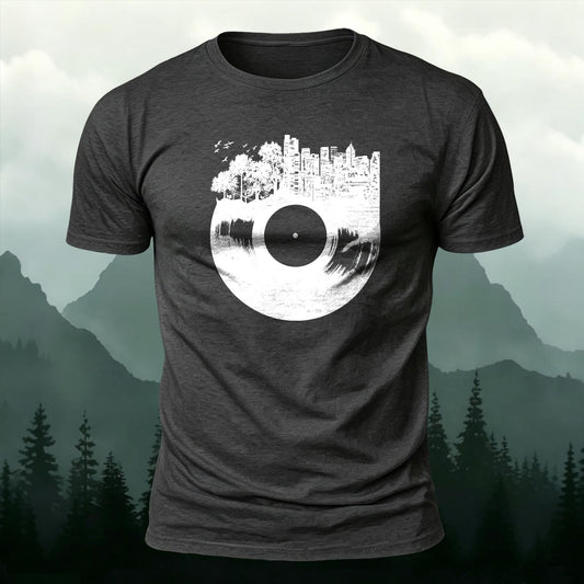 Vinyl Record Music Printed Short Sleeve T-Shirt