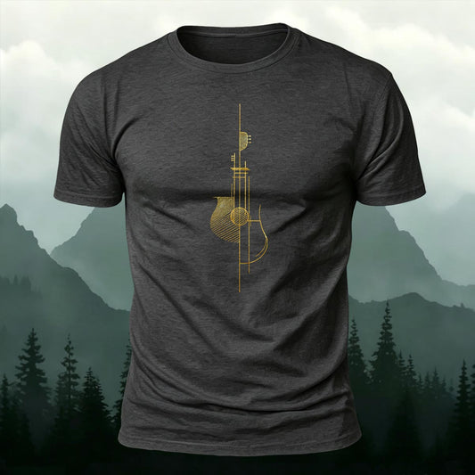 Minimalist Line Art Guitar Printed Short Sleeve T-Shirt