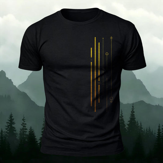 Geometric Gold Line Art Printed Short Sleeve T-Shirt