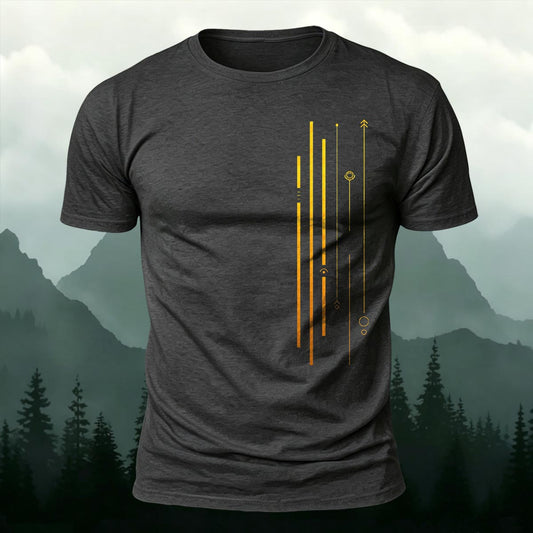 Geometric Gold Line Art Printed Short Sleeve T-Shirt