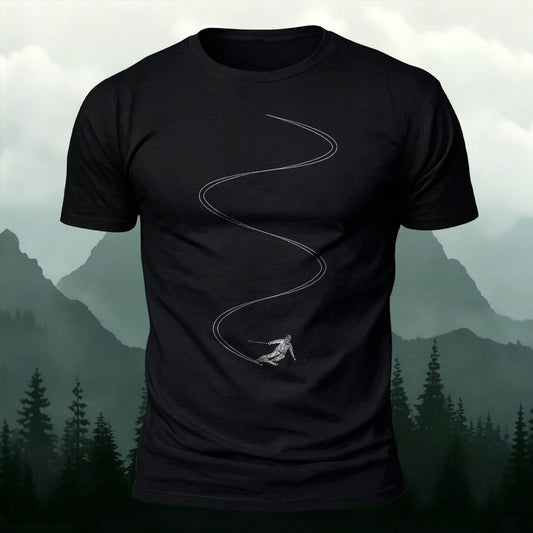 Downhill Skier Snow Line Art Printed Short Sleeve T-Shirt