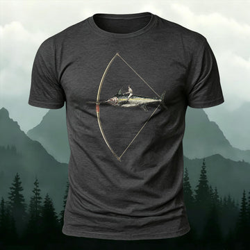 Funny Surrealism Riding Swordfish Arrow Printed Short Sleeve T-Shirt