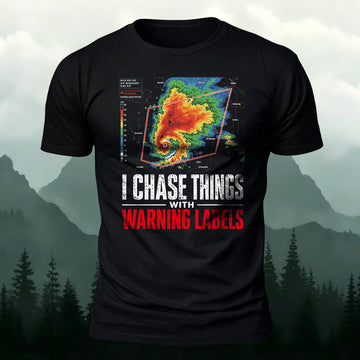 Storm Chaser T-Shirt Tornado Radar Warning Label Printed Short Sleeve T-Shirt