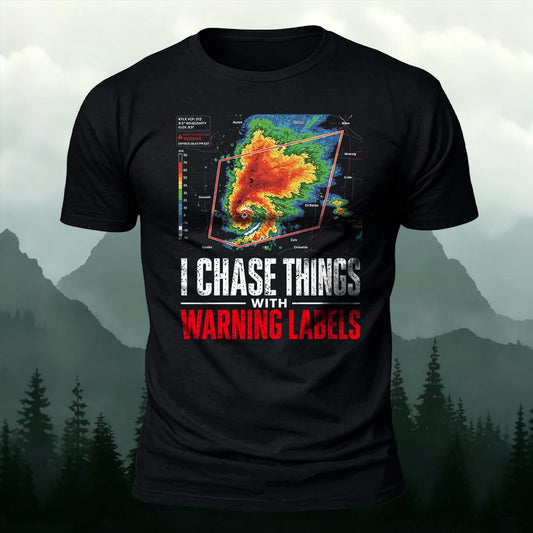 Storm Chaser T-Shirt Tornado Radar Warning Label Printed Short Sleeve T-Shirt