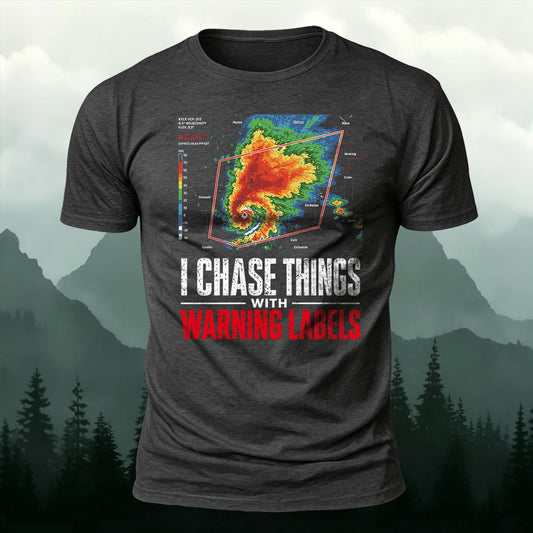 Storm Chaser T-Shirt Tornado Radar Warning Label Printed Short Sleeve T-Shirt