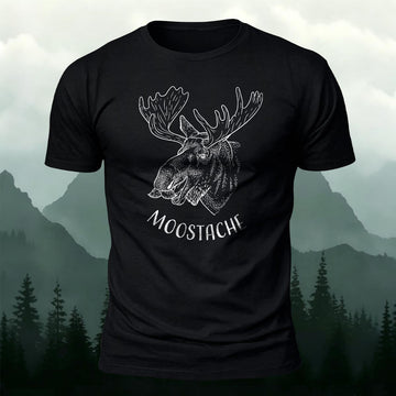 Funny Moose Mustache Printed Short Sleeve T-Shirt