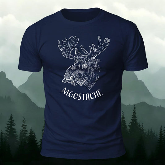 Funny Moose Mustache Printed Short Sleeve T-Shirt