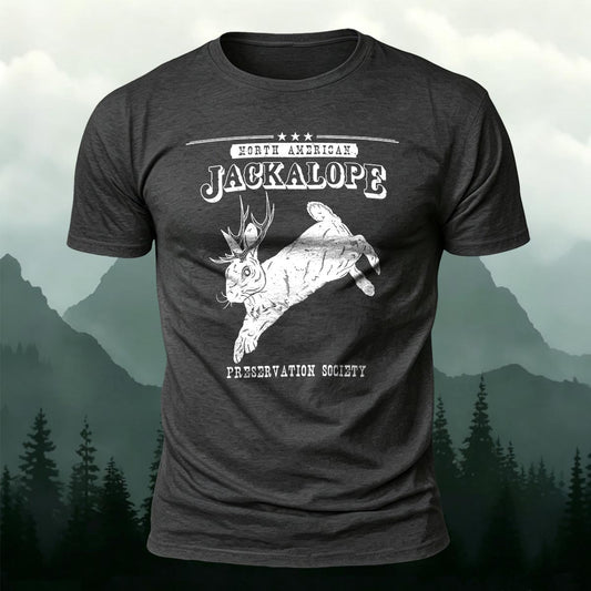 Mythical Antlered Rabbit Printed Short Sleeve T-Shirt