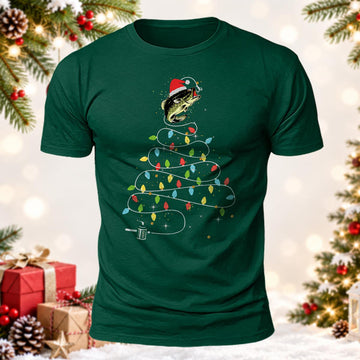 Fisherman Santa Hat Bass Graphic Printed Short Sleeve T-Shirt