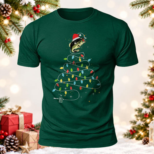 Fisherman Santa Hat Bass Graphic Printed Short Sleeve T-Shirt