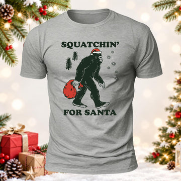 Squatchin' For Santa Printed Short Sleeve T-Shirt