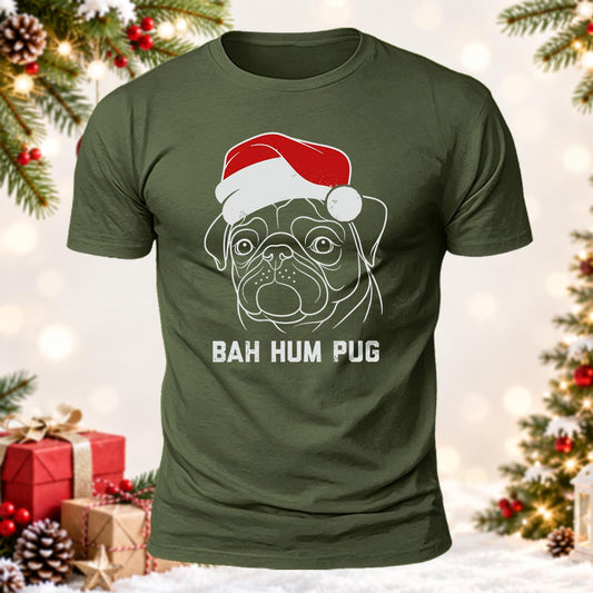 Cute Christmas Dog Gift Bah Hum Pug Printed Short Sleeve T-Shirt