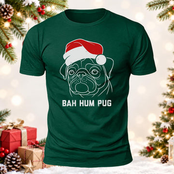 Cute Christmas Dog Gift Bah Hum Pug Printed Short Sleeve T-Shirt