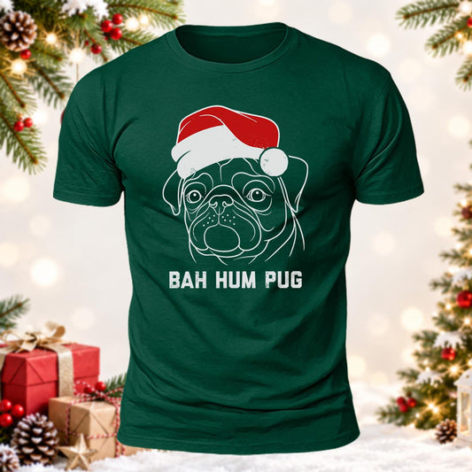 Cute Christmas Dog Gift Bah Hum Pug Printed Short Sleeve T-Shirt