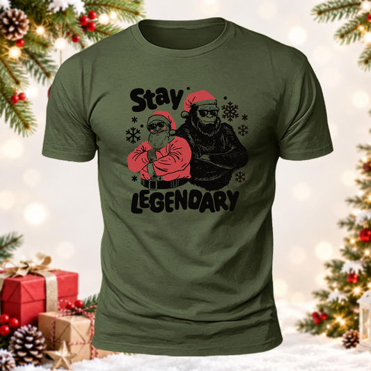 Christmas Santa & Sasquatch Printed Short Sleeve T-Shirt
