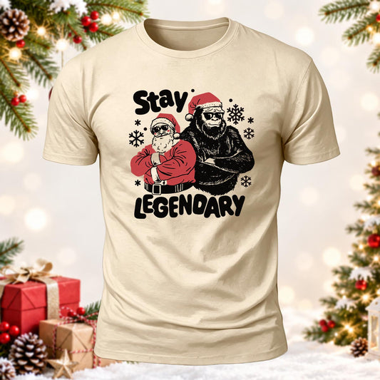 Christmas Santa & Sasquatch Printed Short Sleeve T-Shirt