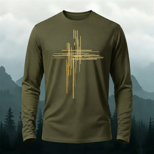 Abstract Gold Cross Line Art  Printed Long-Sleeve T-Shirt