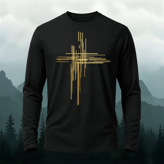 Abstract Gold Cross Line Art  Printed Long-Sleeve T-Shirt
