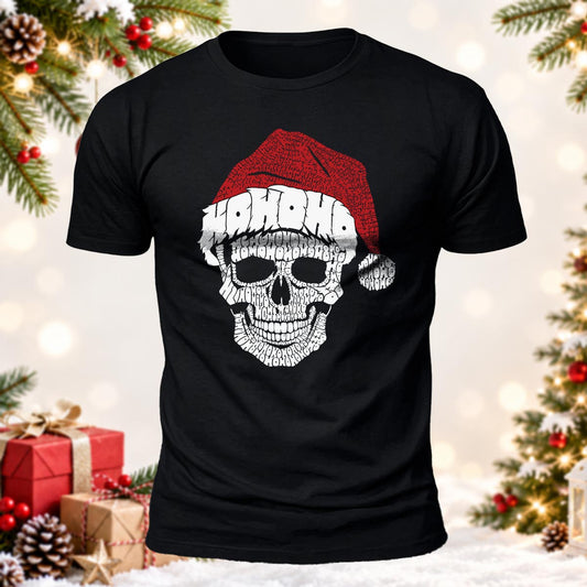 HOHOHO Santa Skull Printed Short Sleeve T-Shirt