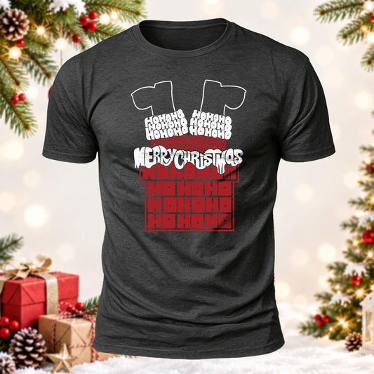 Santa Stuck in Chimney Printed Short Sleeve T-Shirt