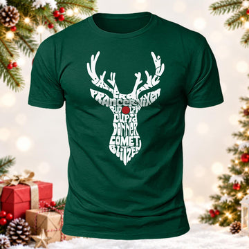 Santa's Reindeer Names Deer Head Printed Short Sleeve T-Shirt