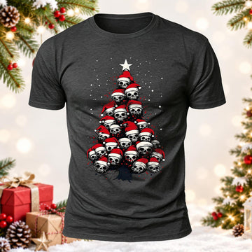 Santa Hat Skulls Tree Printed Short Sleeve T-Shirt