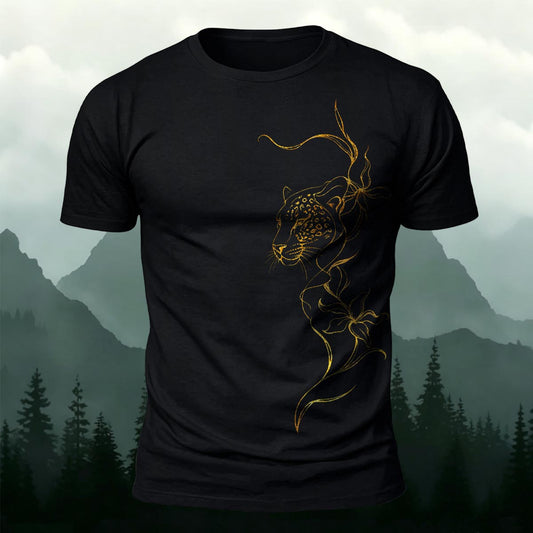 Golden Line Leopard Printed Short Sleeve T-Shirt
