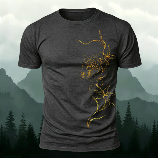 Golden Line Leopard Printed Short Sleeve T-Shirt
