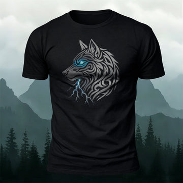 Tribal Lightning Wolf Printed Short Sleeve T-Shirt